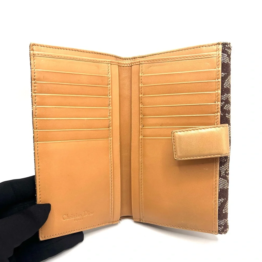 Authentic Christian Dior Brown Trotter Leather Pocket Long Wallet EUC